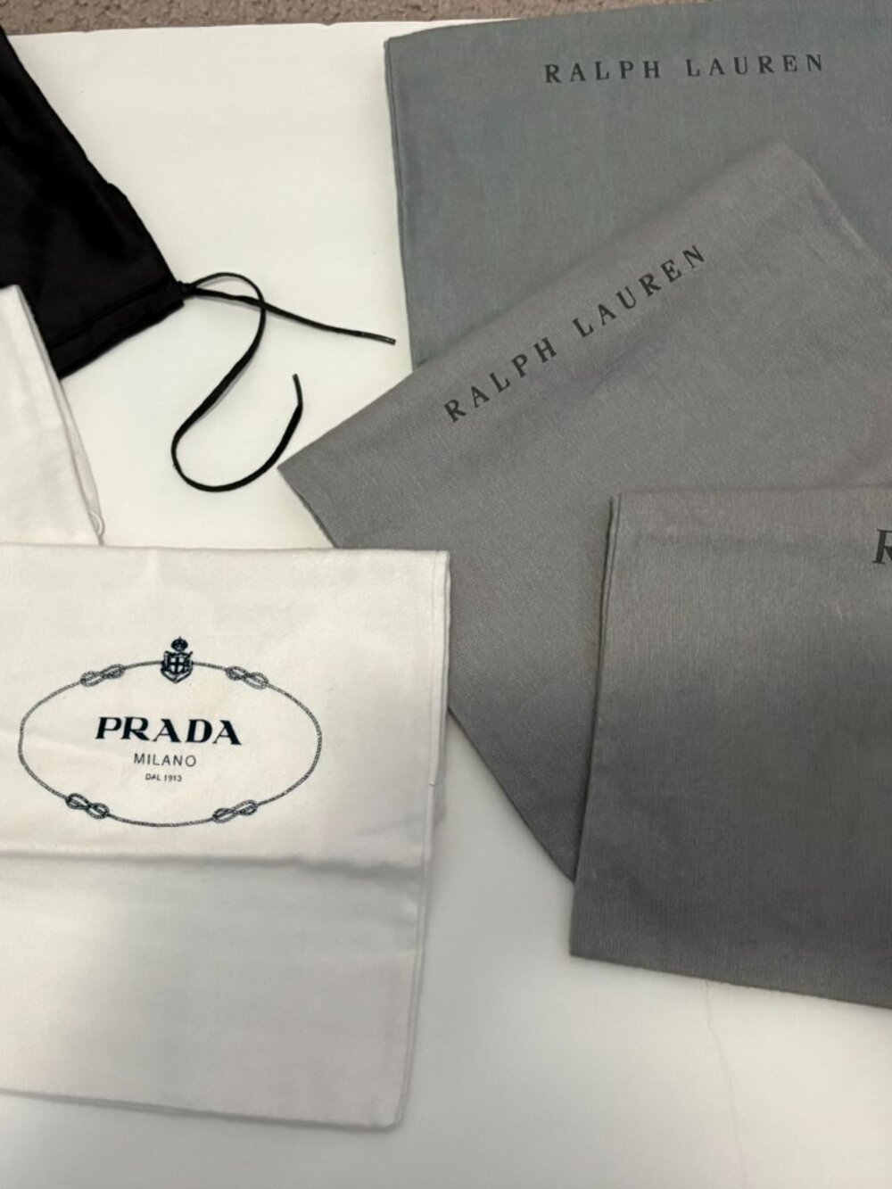 11 Various Designer Dust Bags - Prada, Gucci, Dior, Lauren, etc.